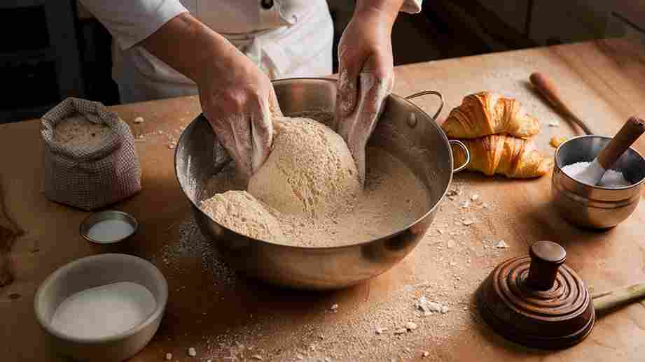 Fabrication Dans Un Bol Le Croissant Artisanal Par Un Artisan Saveurdantanartisanal